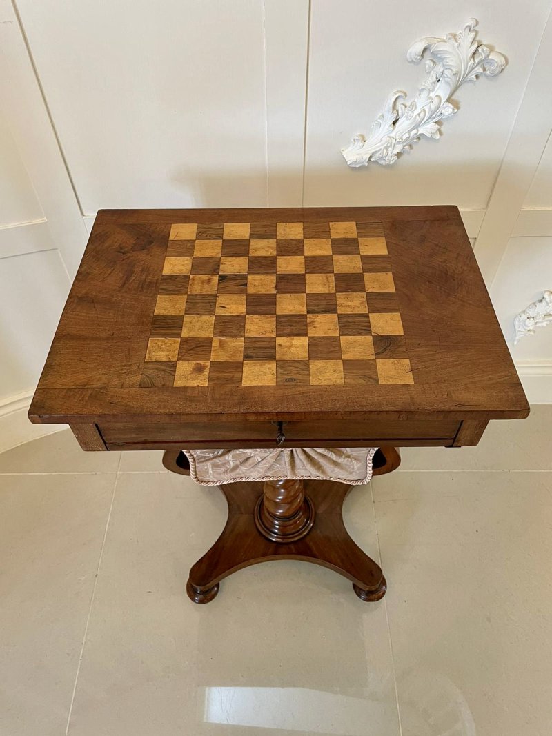 Quality Antique Freestanding William IV Rosewood Chess Top Sewing Table - Image 9